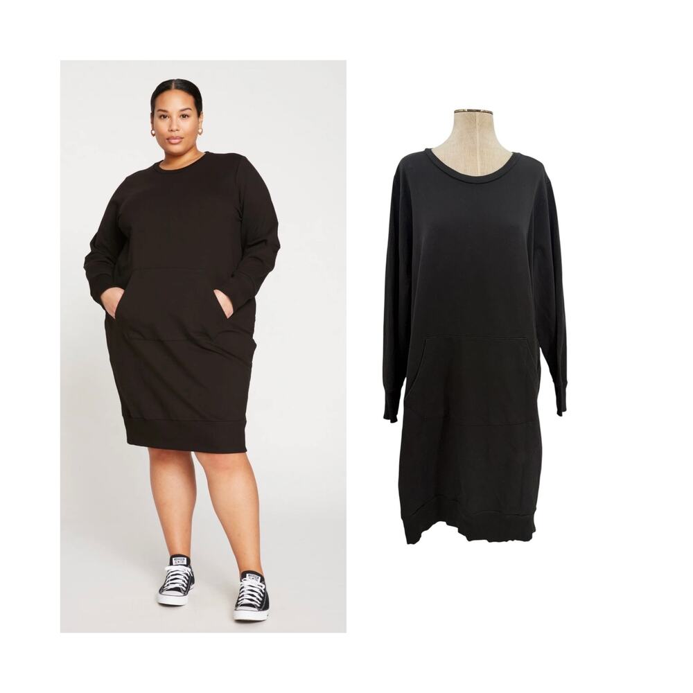 Universal Standard Bree Sweatshirt Dress Black Pima Cotton Size L 22 24